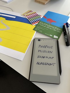 Tablet mit den handschriftlichen Worten Purpose, Mission, Roadmap, Agreement